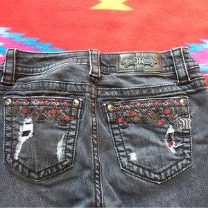 Miss Me Signature Cuffed Skinny Distressed Black Bling Jeans JP7713CK Size 26